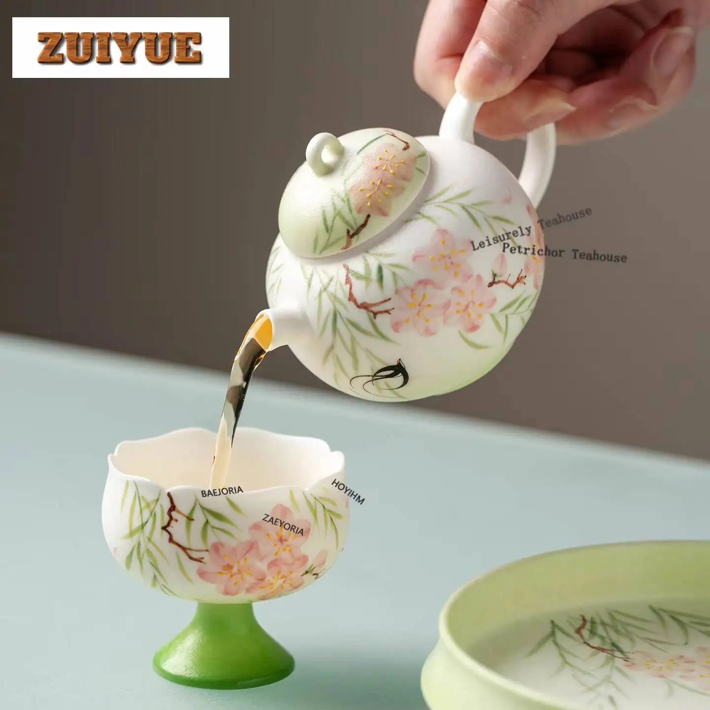 145ml Hand-painted Peach Willows Flying Swallows Teapot Boutique Tea Infuser Pot Tea Brewing Kettle With Ball Hole Teaset Craft