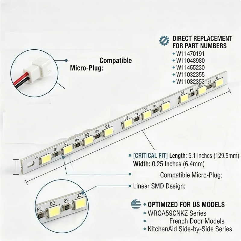 J6PE Premium Refrigerator LED Light Bar produced For WRQA59CNZ Excellent Heat Resistance