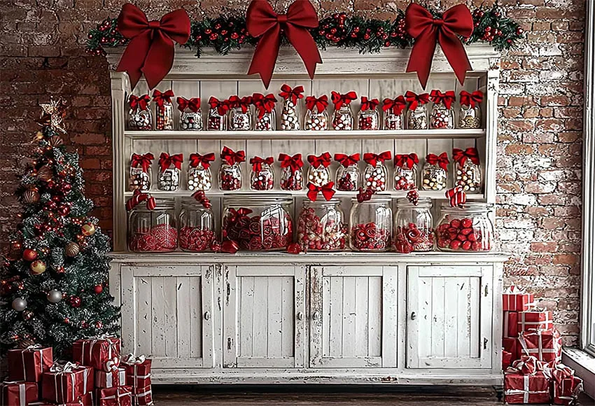 Mehofond-خلفية تصوير قديمة بقوس أحمر ، خلفيات صور ، خزانة خشبية ، متجر حلوى عيد الميلاد ، ديكور حفلة عيد ميلاد الطفل