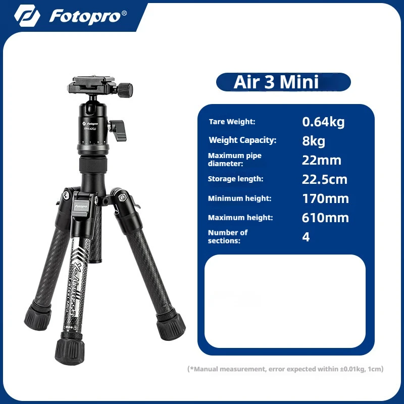 Fotopro Air 3 Mini Carbon Fibre Tripod with Hydraulic Ball Head – Lightweight, Portable Travel Tripod – Air 3 MINI Ball Head