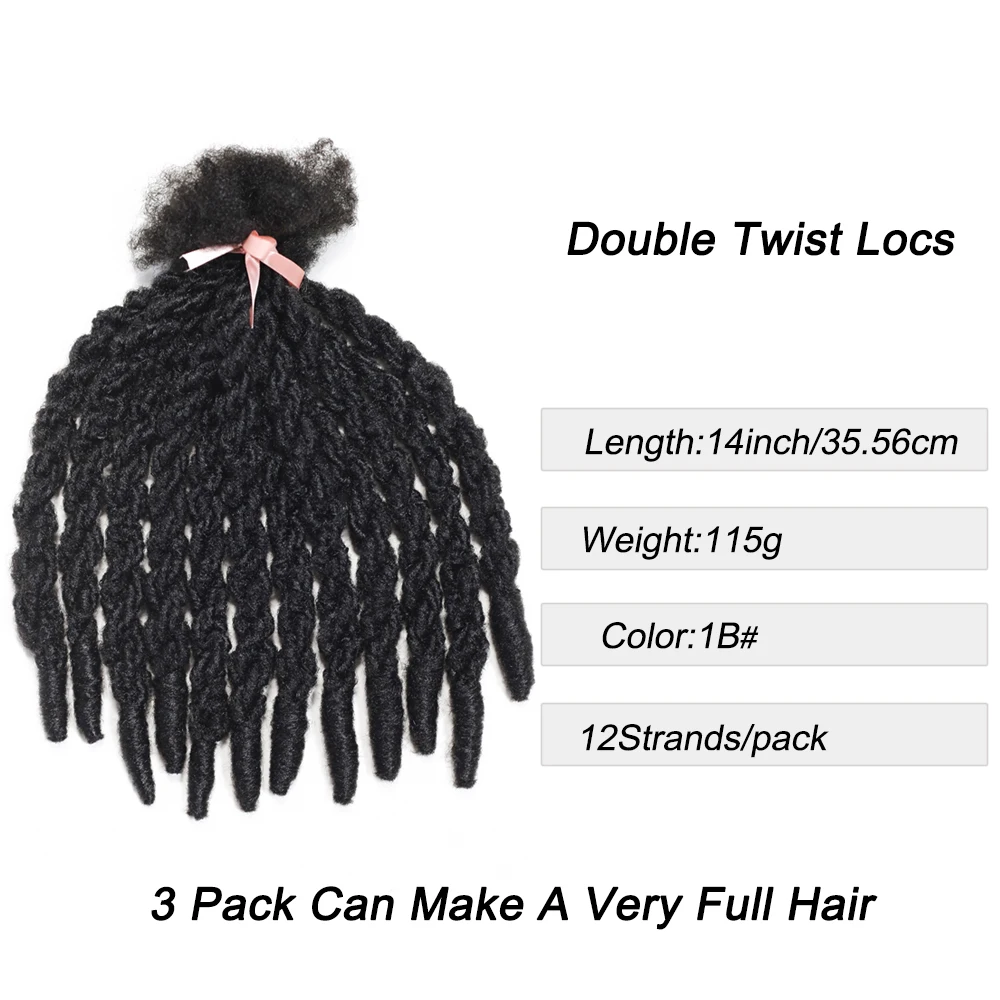 1 Pack 12 Strands Double Twisting Black Synthetic Twist Hair Braids 14 Inch Soft Knotless Crochet Locs for Weave Extensions