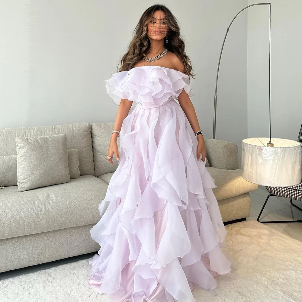 

Elegant Party Dresses Woman Organza A-line Prom Dress Lavender Off-the-shoulder Ruffles Tiered Women's Evening Dress Long 2025