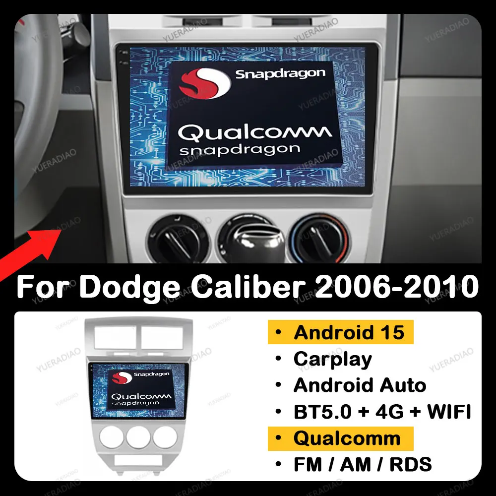 أندرويد 15 Carplay Auto لدودج كاليبر جيب كومباس 1 MK باتريوت 2006 - 2010 BT مشغل فيديو ستيريو الوسائط المتعددة كوالكوم QLED
