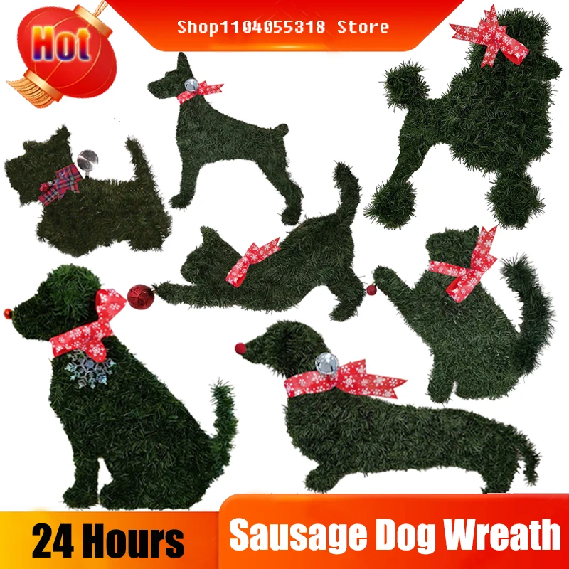 Sausage Dog Wreath Christmas Garland Artificial Branches Green Leaves Garland For Front Door Hanging Wreath Home Garden Decor