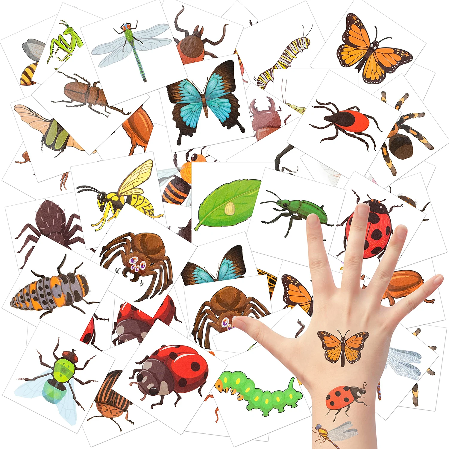 24 Sheets Insect Temporary Tattoos 2 Inch Bug Nature Non-Toxic Tats Butterfly Bee Dragonfly Ladybug Waterproof Body Stickers