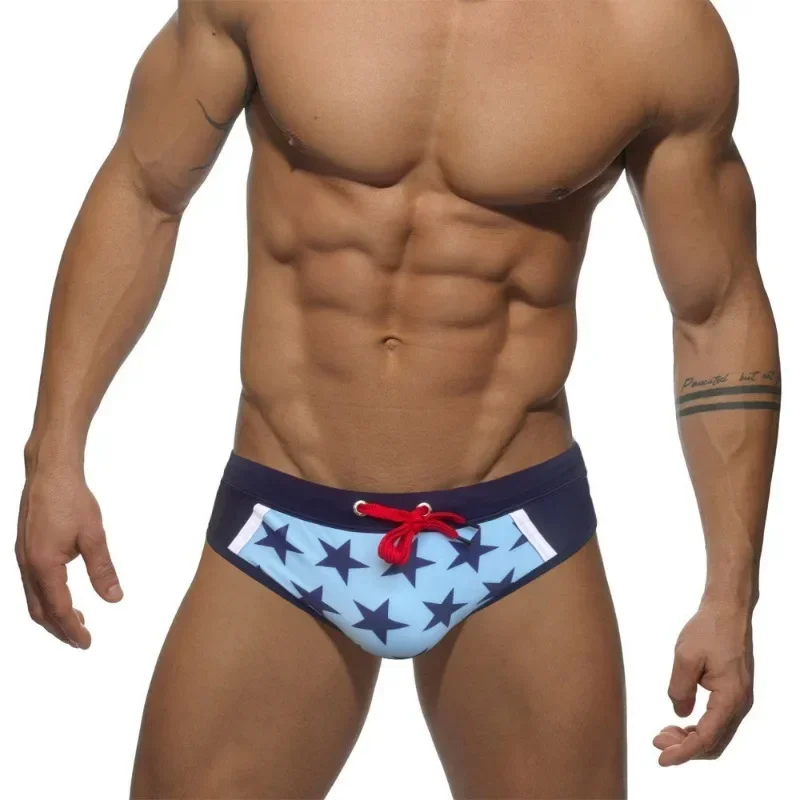 Men's Sexy Swim Briefs Trendy Color Blocking Swim Suit Quick Drying Breathable Beach Shorts Sexy Low Waist Bikini Men Swimwear