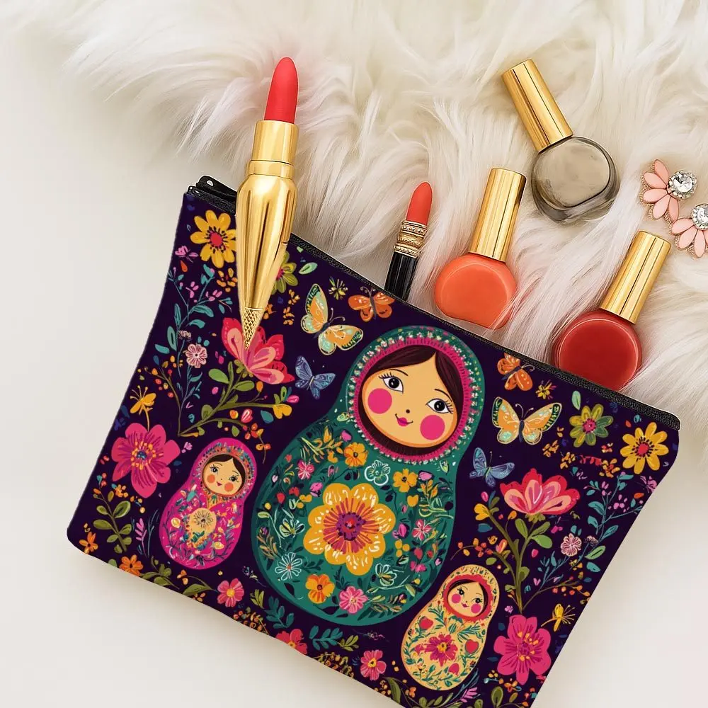 1pc Russian Matryoshka Doll Makeup Bag,Cosmetic Pouch,Perfect for Daily,Travel,Makeup Storage,A Fun Gift for Folk Culture Lovers