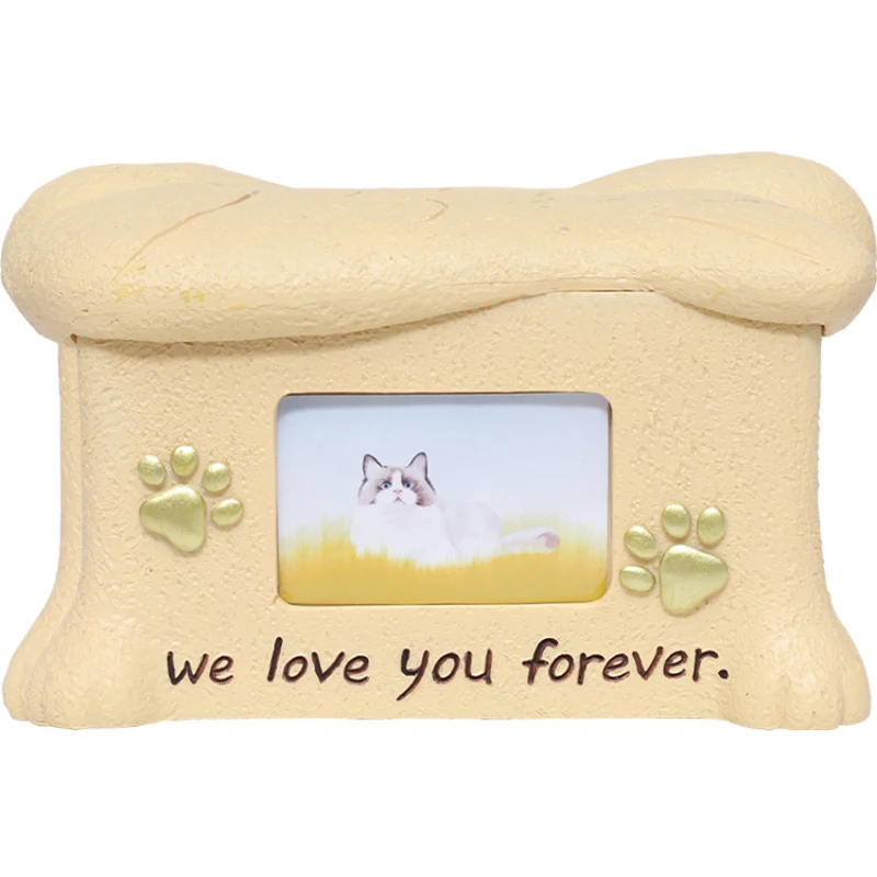 

Pet Cinerary Casket Cat Resin Jar with Photo Frame Miss Protection Box