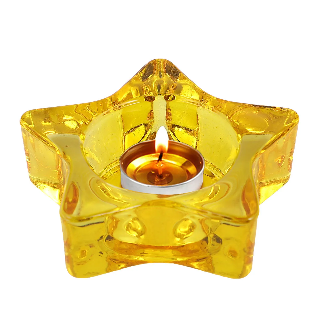 

2Pcs Colored Glass Candlestick Pentagram Shape Holder Stable Desktop Romantic Glass Cup Ornament Candlestick Cup