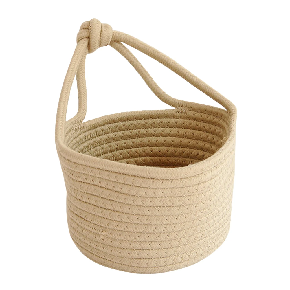 القطن حبل تخزين المنسوجة حاوية مستديرة البيج سلة معلقة للمنزل اكسسوارات المنظم سلة الاشياء #3