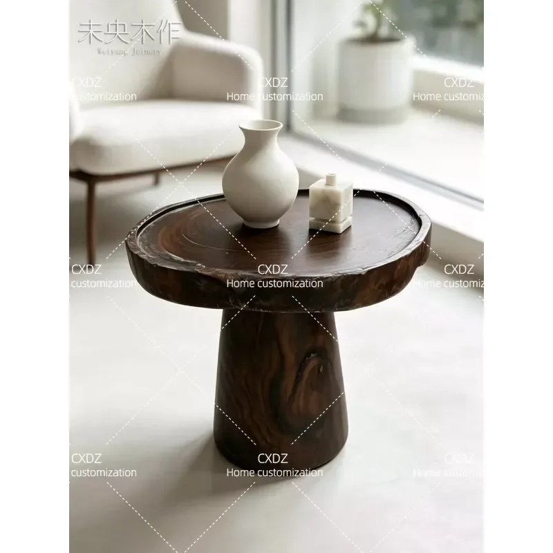 Solid wood edge living room irregular high-end sense movable small tea table sofa light luxury tatami bed and breakfast