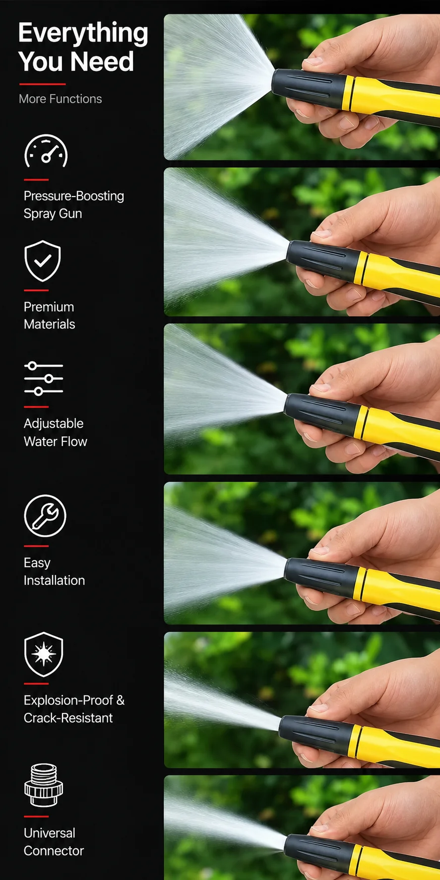 High Pressure Garden Hose Spray Nozzle Car Washing Hose Pipe Anti Tangle Burst Proof Quick Connect Snap Clip