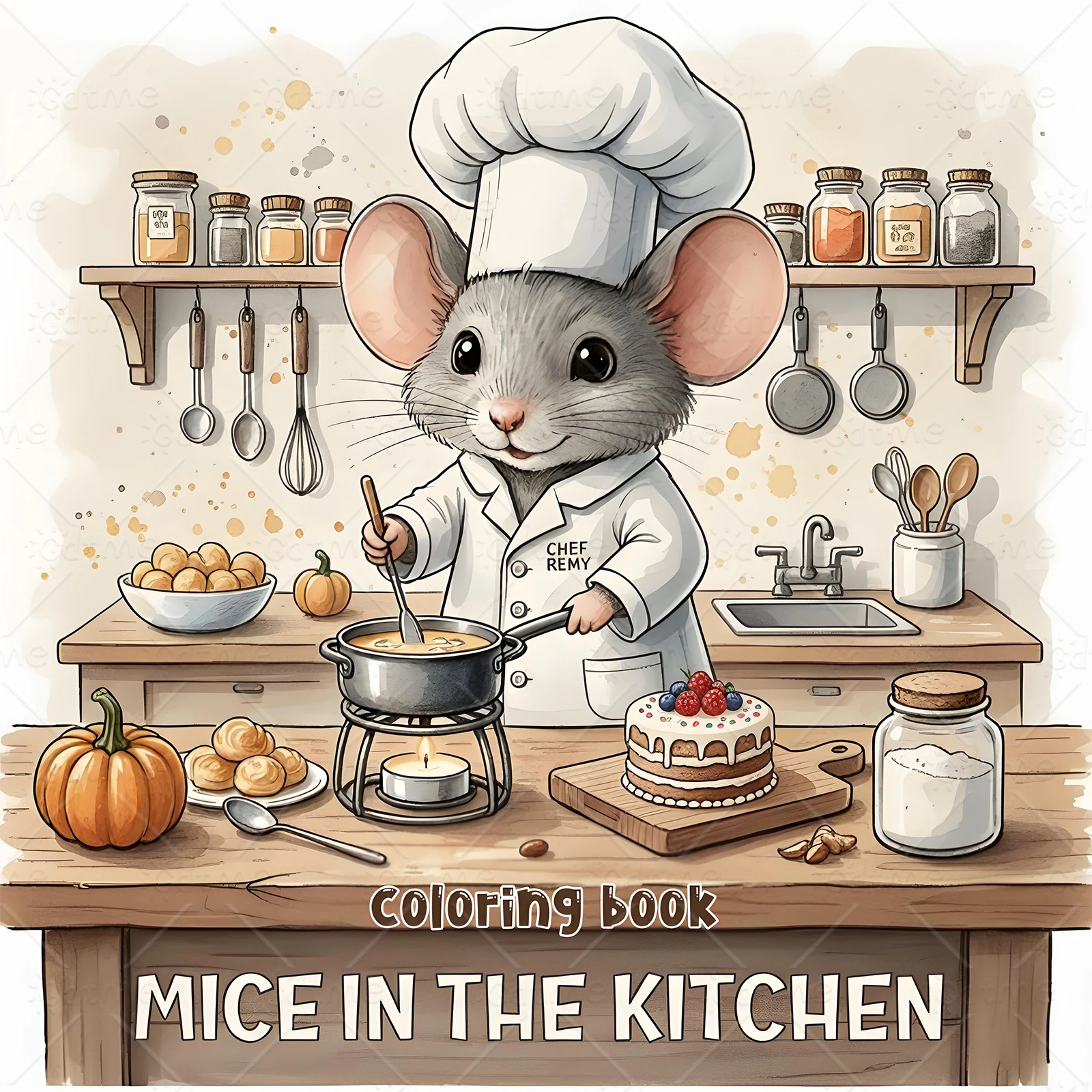 MICE IN THE KITCHEN Bold-easy Patterns Coloring Book for Adults Cute Drawing Book Perfect Gift for Party and Birthday