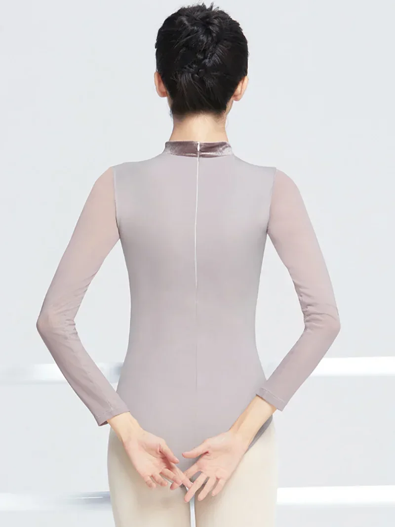 النساء راقصة الباليه الرقص زي المخملية الوقوف طوق شبكة المرقعة عارية الذراعين الكلاسيكية الجمباز يوتار الباليه Dancewear #4