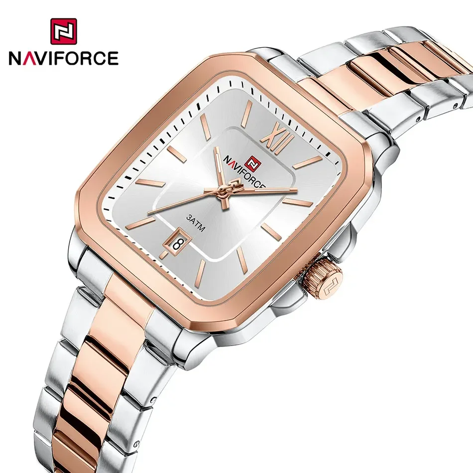 NAVIFORCE, reloj para parejas, resistente al agua, moda informal, relojes de cuarzo para hombres y mujeres, reloj de acero inoxidable de alta calidad para mujer, regalo con fecha para amantes