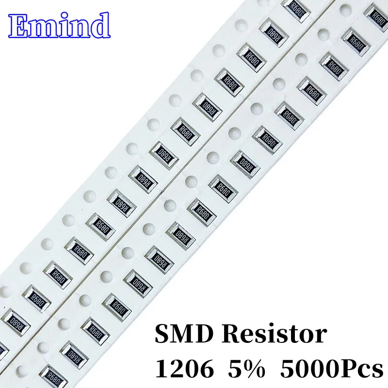 5000Pcs 1206 5% Smd Resistor 1R 12 15 20 22 33 82Ohm 1K 10 100 220 330 360 430 470 510 560 620 680 750 820K 1 2.2 3.3 4.7 5.1M