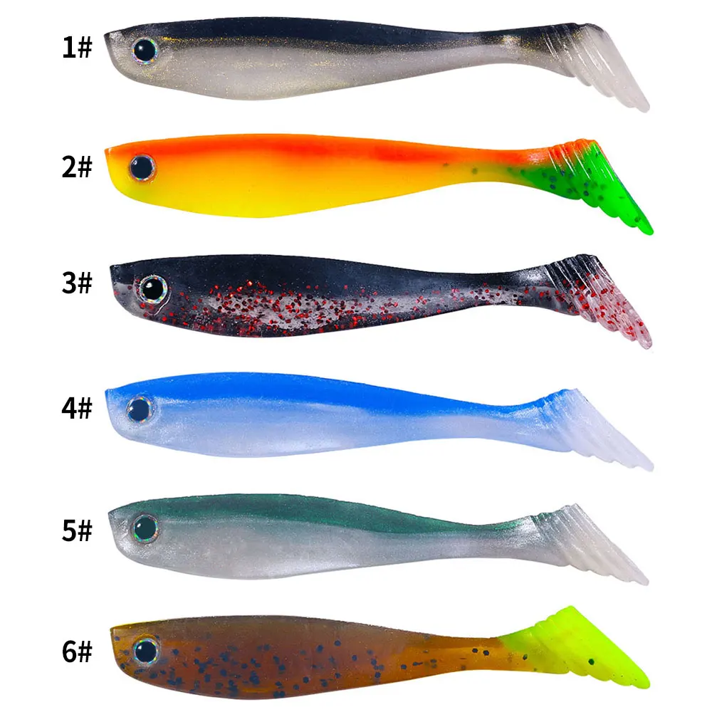 10cm 5.3g 6pcs/bag Wholesale  high quality Soft Worm Shad Pinfish lure Soft plastic Fishing Lure T tail Soft fishing Bait