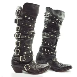 Rivets Knee High Boot Shoes High Quality Wasteland Punk Y2k Gothic Style Vintage Women Motorcycles Western Boots Size 35-40