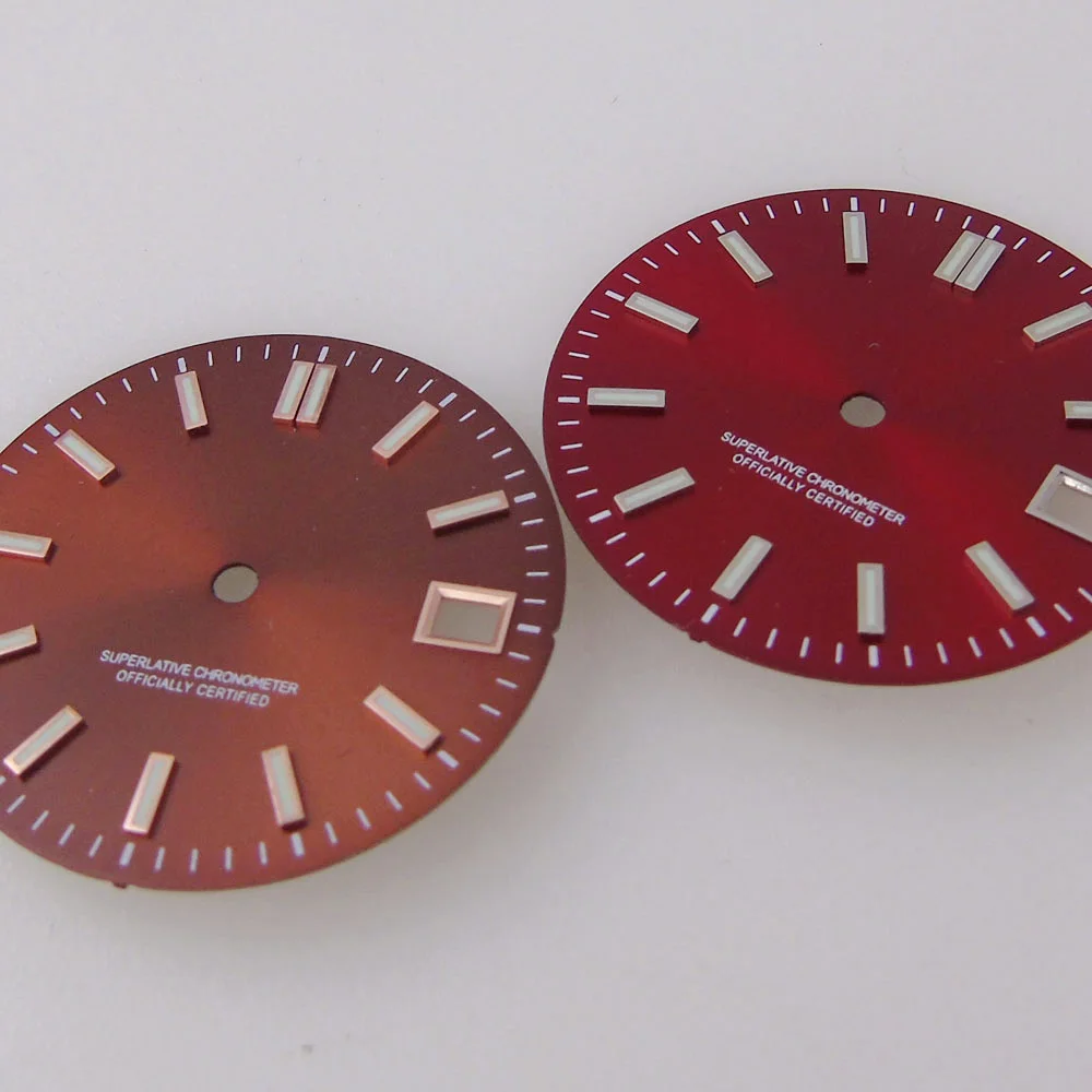 Esfera luminosa para reloj, accesorios de esfera de 29mm, color negro, azul, rosa, rojo, marrón y amarillo, aptos para movimiento NH35A, acabado Sunburst