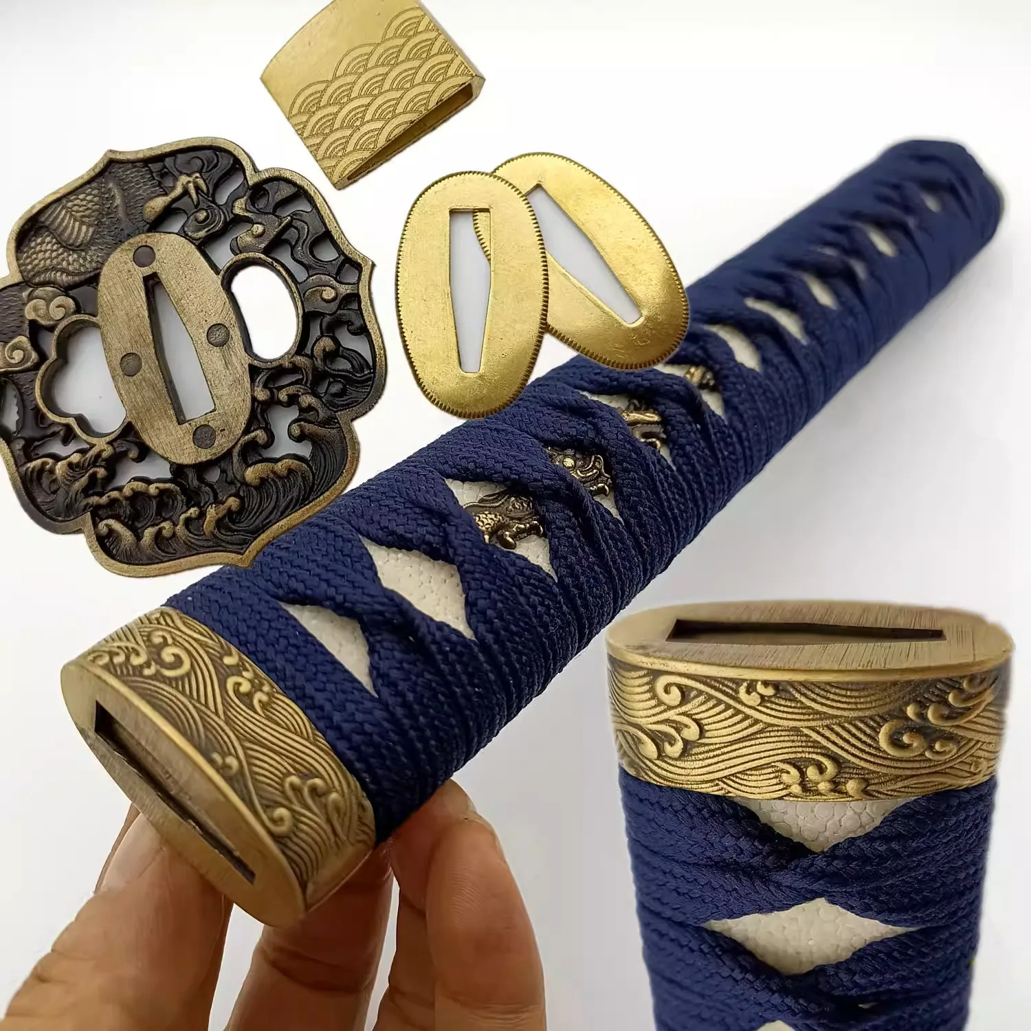 

26cm Complete Set of JP Katana Sword Tsuka with Brass/Alloy Tsuba Brass Habaki Seppa Sword Fitting Accessories