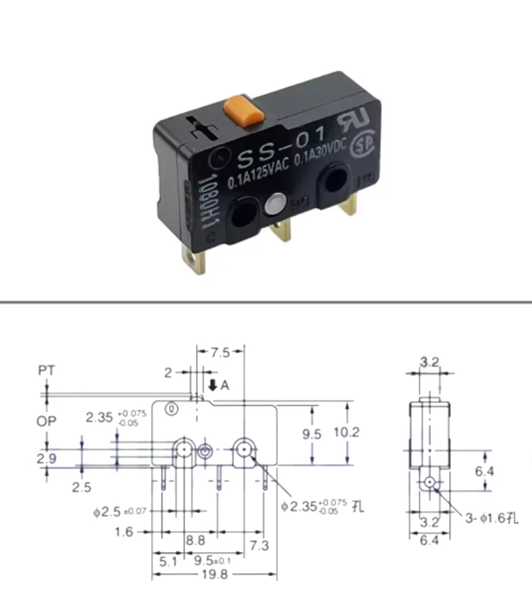 Original authentic micro switch SS-01 Travel limit switch 0.1A12VAC/30VDC handless contact button without handle