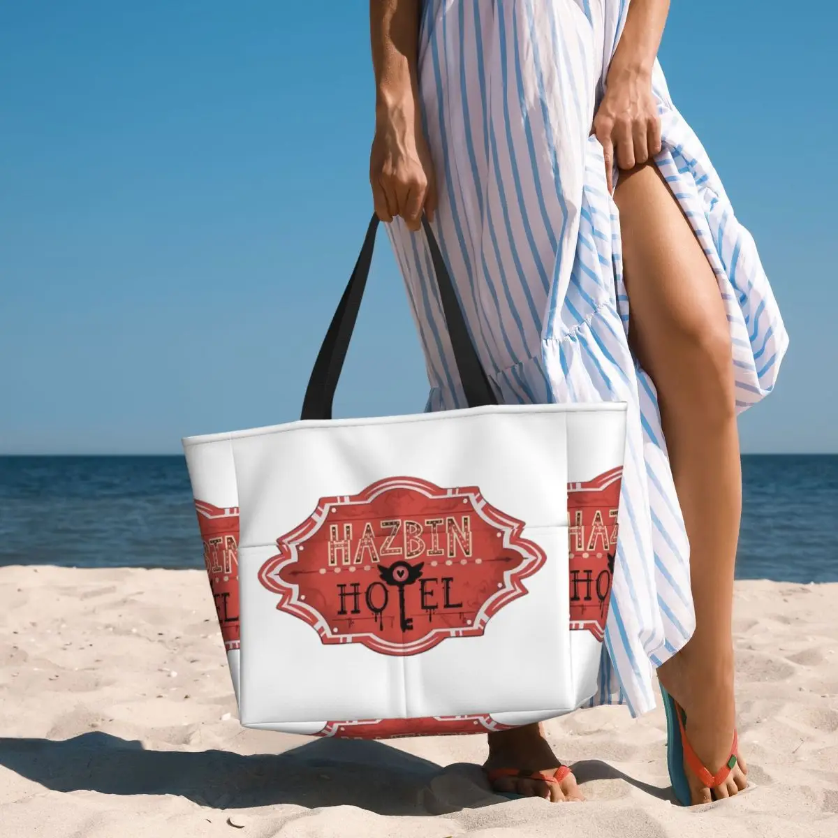 Hazbines Hoteles Alastor Vox Printed Beach Tote Bag Sport Gym Yoga Duffle Large Tote Bag Women Travel Bag Fitness bag