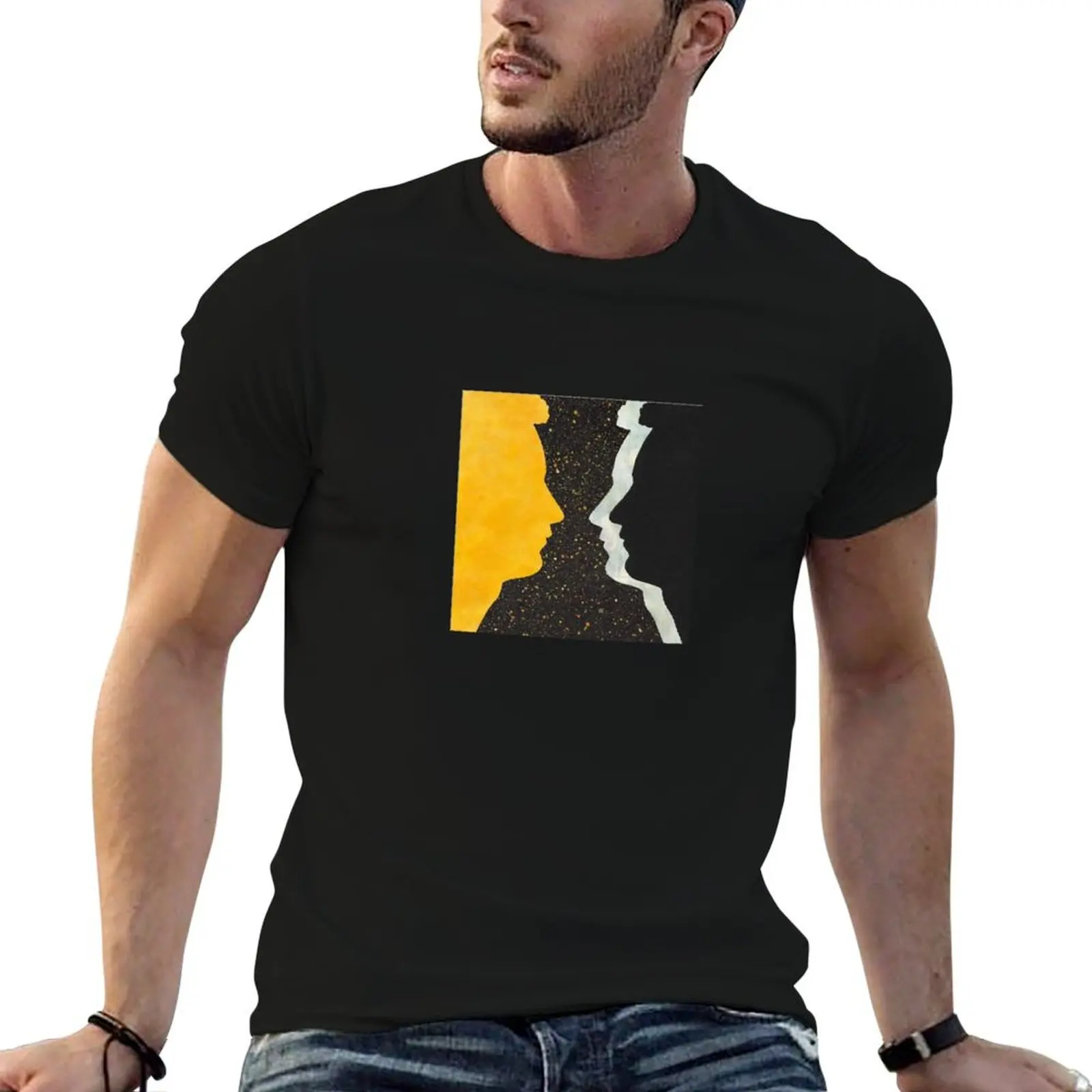 T-shirt géographique en coton noir uni pour homme, lot de t-shirts pour homme, t-shirts unis pour homme, t-shirt drôle en coton