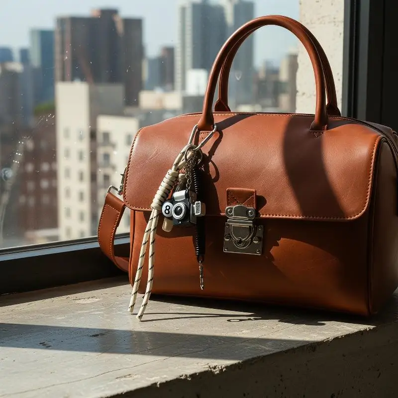 Niedlicher Taschenanhänger Schlüsselanhänger mit Mini-Kamera, 8-Ball-Anhänger, geflochtenem Riemen für Handtaschen, Rucksäcke, Schlüssel, Dekoration – Detail 7