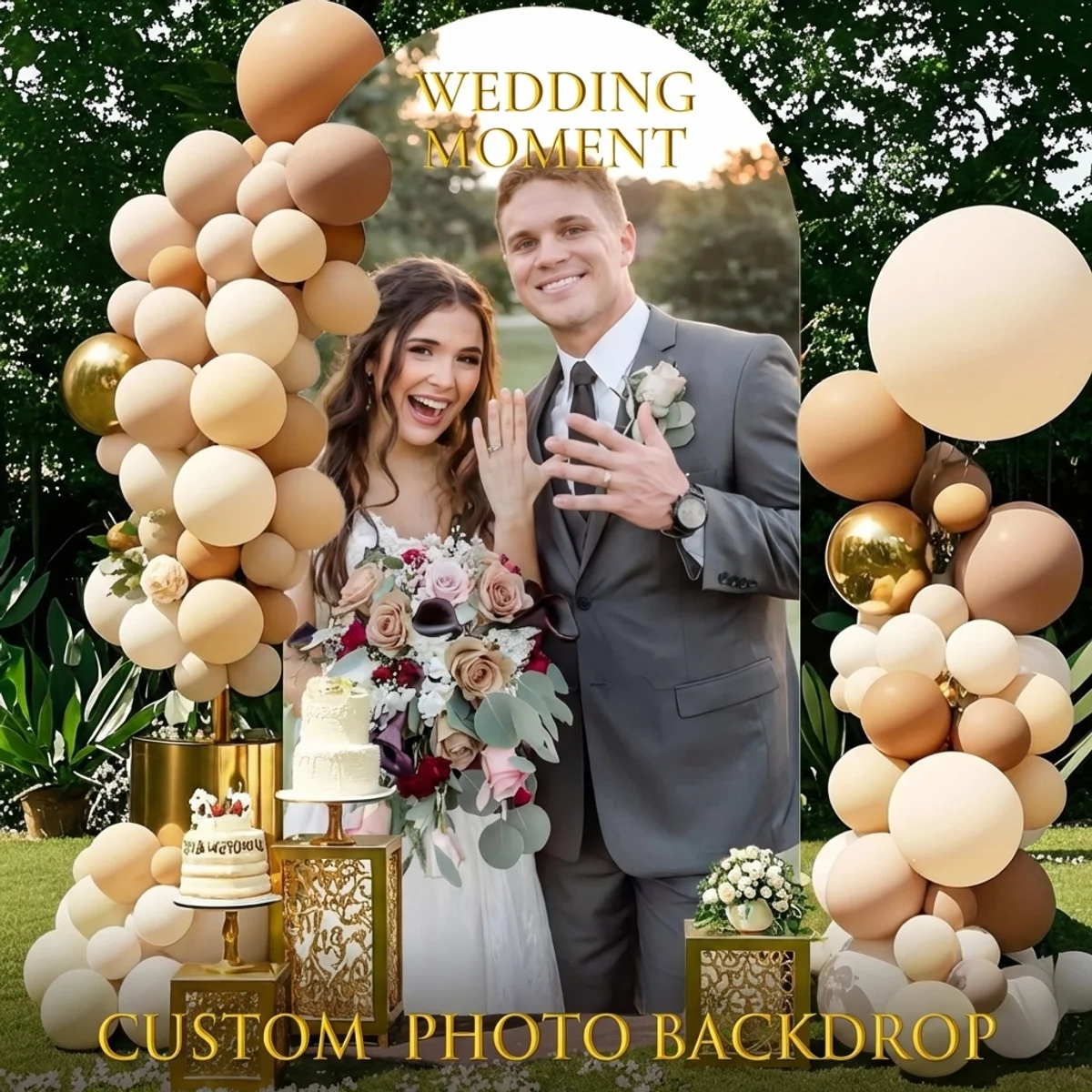 

Индивидуальный тканевый фон для арки - можно нанести фотографии и логотипы, подходит для свадеб, дней рождения и праздничного оформления.