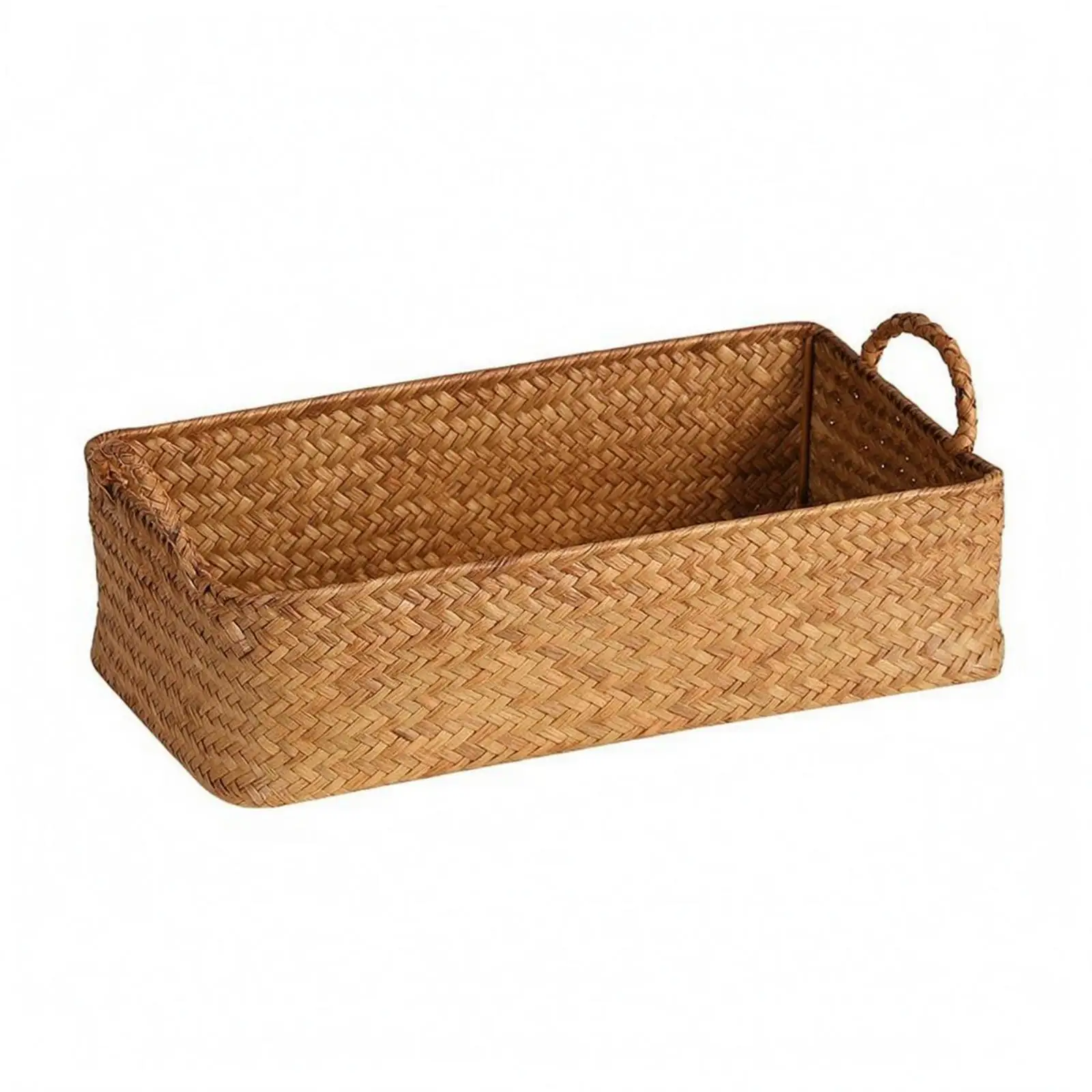 Handwoven Basket Braided Rectangular Storage Basket Woven Bin for Shelf,