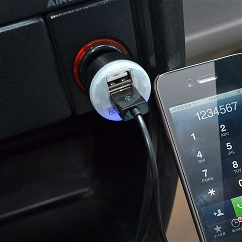 USB Mini Car Charger White Double Port For iPhone Samsung MP3 MP4 Digital Cameras Charger Car Adapter Socket Cigarette Lighter