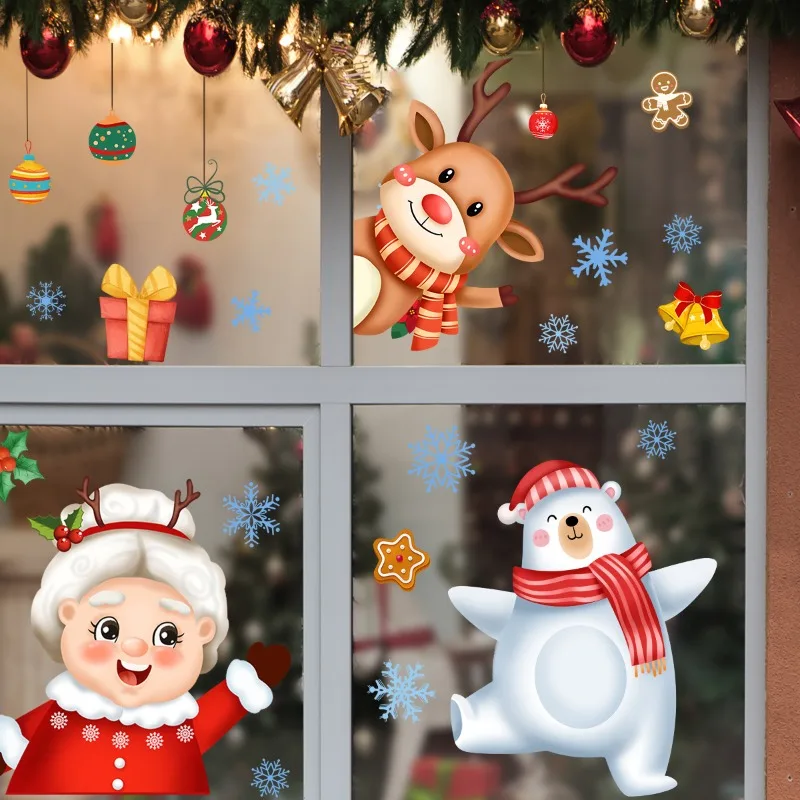Christmas Window Sticker Santa Claus Snowflake Glass Decal Merry Christmas Decorations For Home 2026 New Year Ornament Navidad