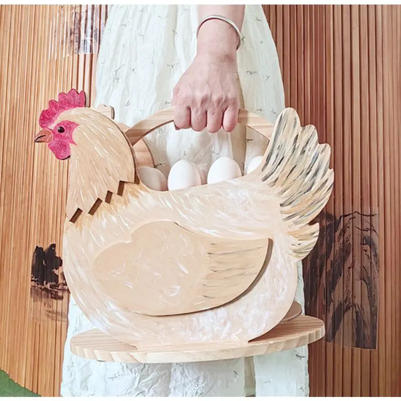 Creative solid wood egg storage basket portable basket kitchen chicken and duck eggs cute egg holder.