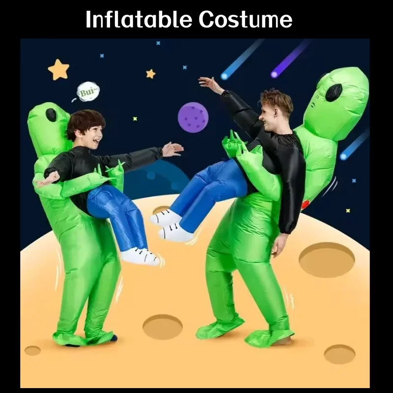 Disfraz Inflable de Extraterrestre Verde Divertido y Adorable, Traje de Ilusión para Llevar a Uno o a Dos Personas, Disfraz de Halloween para Cosplay y Fiestas, para Hombre y Mujer