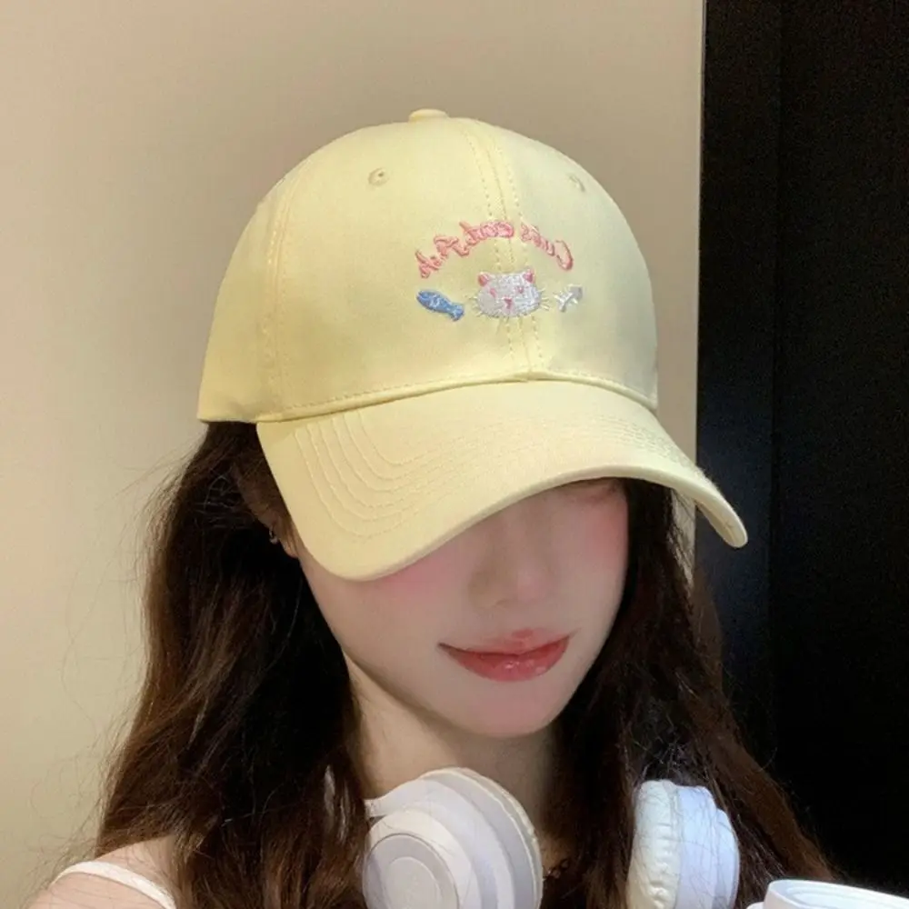 

Leisure Embroidery Cat Cartoon Baseball Cap Casual Soft Sunshade Hat Japanese Style Cute Peaked Cap Outdoor
