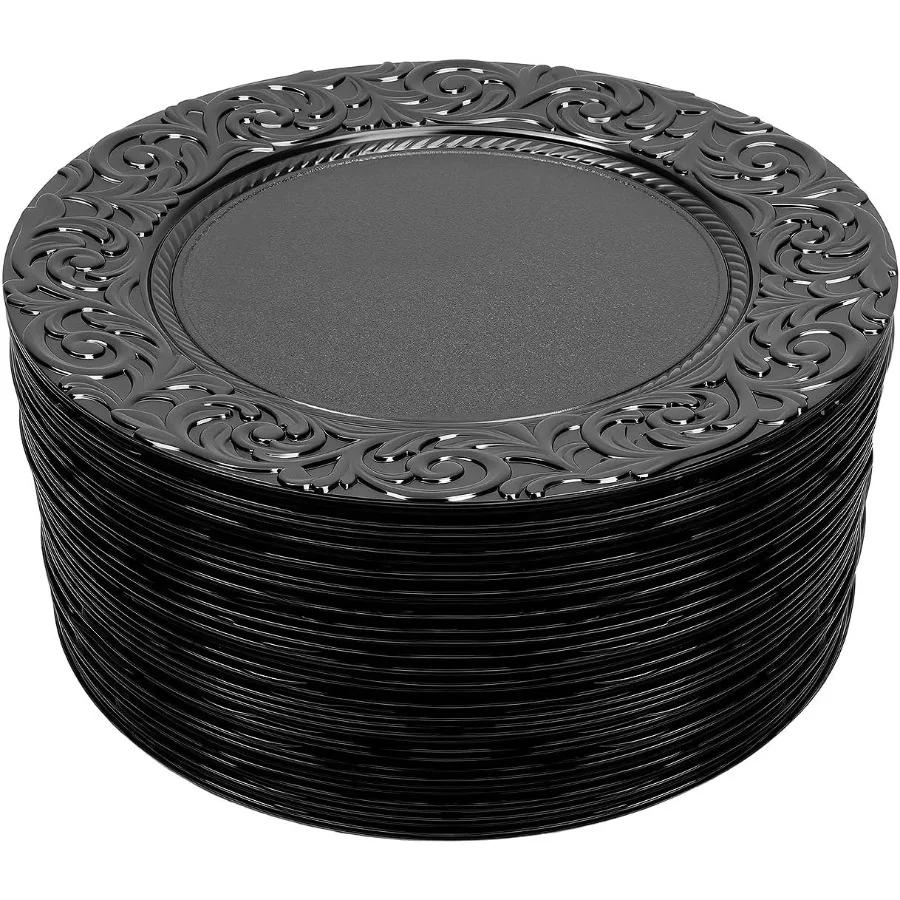 

Charger Plates Set Round Charger Plates 13'' Reusable Serving Plates Wedding Decorative Chargers Patterned Snack Trays Embossed