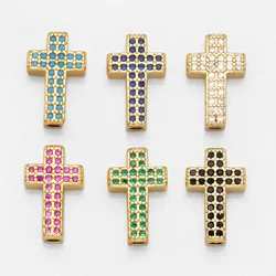 OCESRIO Multiple Color Small Cross Charms for Bracelete CZ Copper Gold Plated Jewelry Making Accessories Wholesale chma167