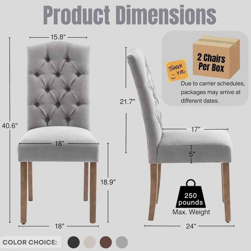 Upholstered Parsons Dining Chairs Set - Fabric, Button-Tufted, 4-Pack, Stylish Modern Kitchen Living Room, Solid Wood Legs