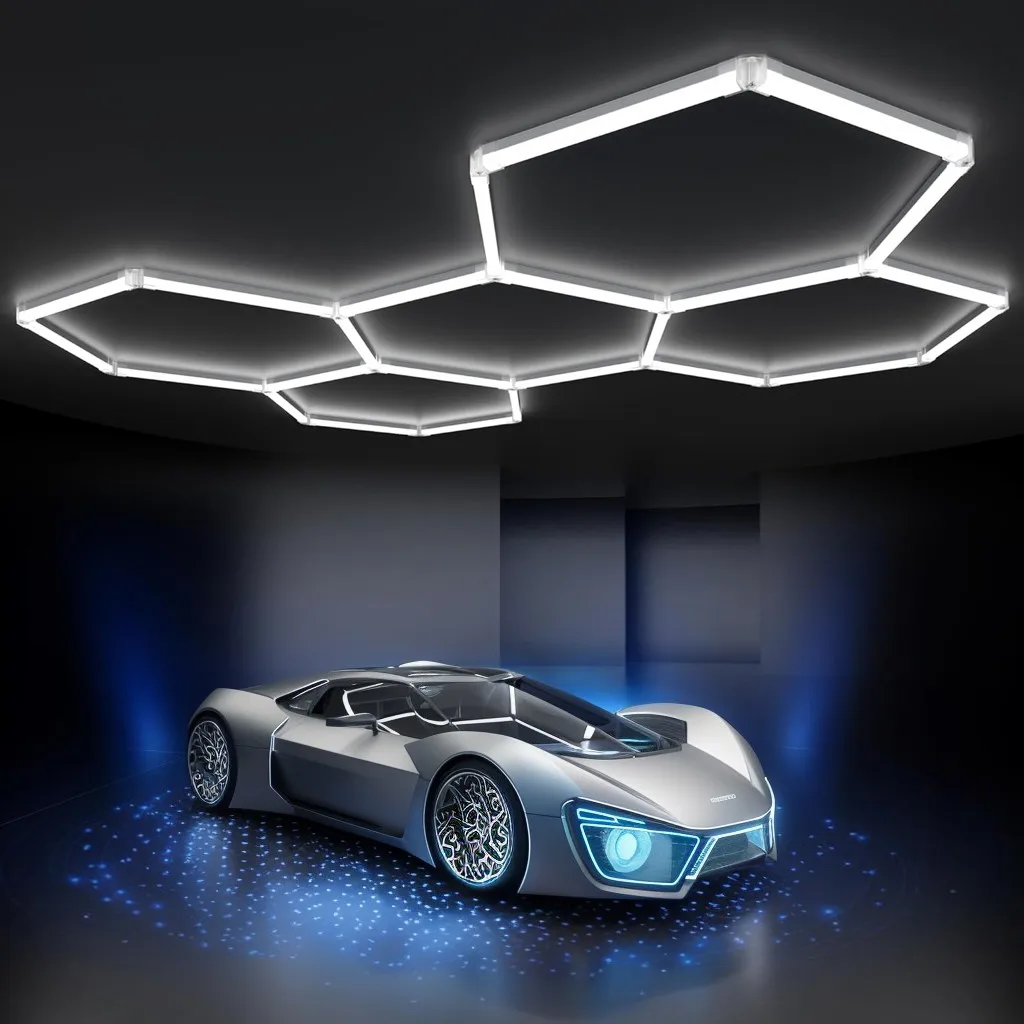 Hexagon Garage Light 25 Pack Car Tubes Premium Materials  High Brightness 192W, 23040LM Car Detailing Shop Gym