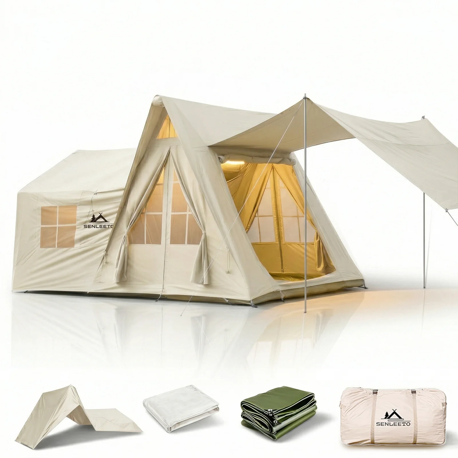 

Large Inflatable Camping Tent with AC Vent,Glamping Blow Up Tent for 2-6 Person,Easy Setup Inflatable Tent House with Hand Pump