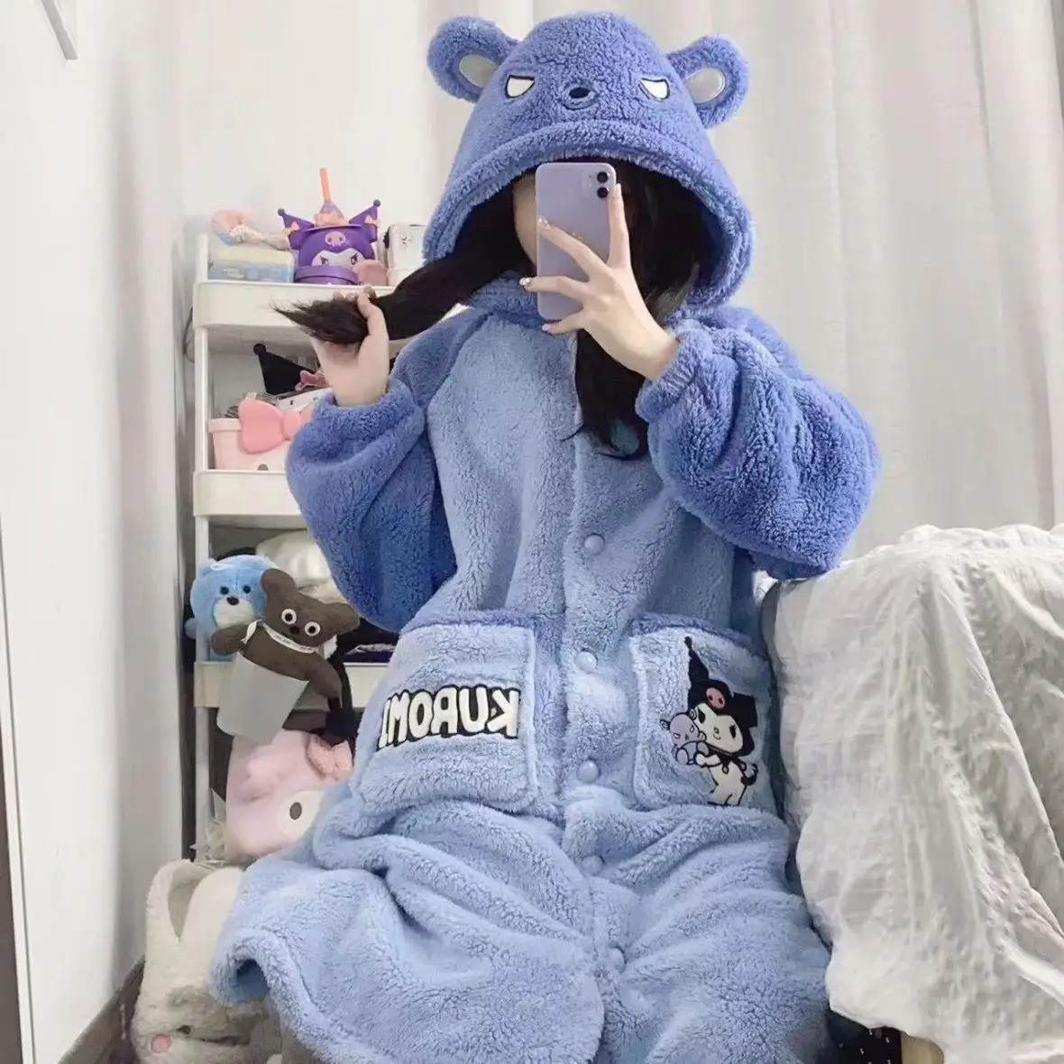 سانريو كورومي سترة رداء غامض Kawaii أنيمي ازياء عباءات الكرتون الفتيات الفتيان منامة الرؤوس هوديي العباءات هدايا عيد الميلاد