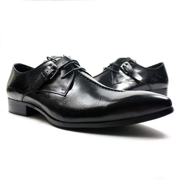 

New style buckle fashion pointed lace up business dress leather shoes casual men's shoes