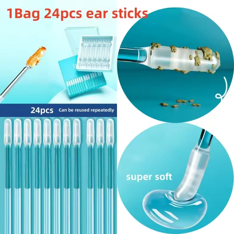 

24Pcs Disposable Stickable Sticky EarWax Remover Stick S/L Ear Cleaner Soft Silicone Removal Earpick Tool for Men Women Children