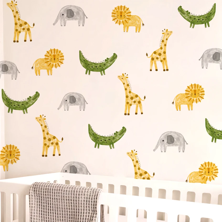 

Cartoon Animals Wall Sticker for Kids Room Nursery Baby Boys Bedroom Wall Decals Lion Elephant Giraffe Stickers