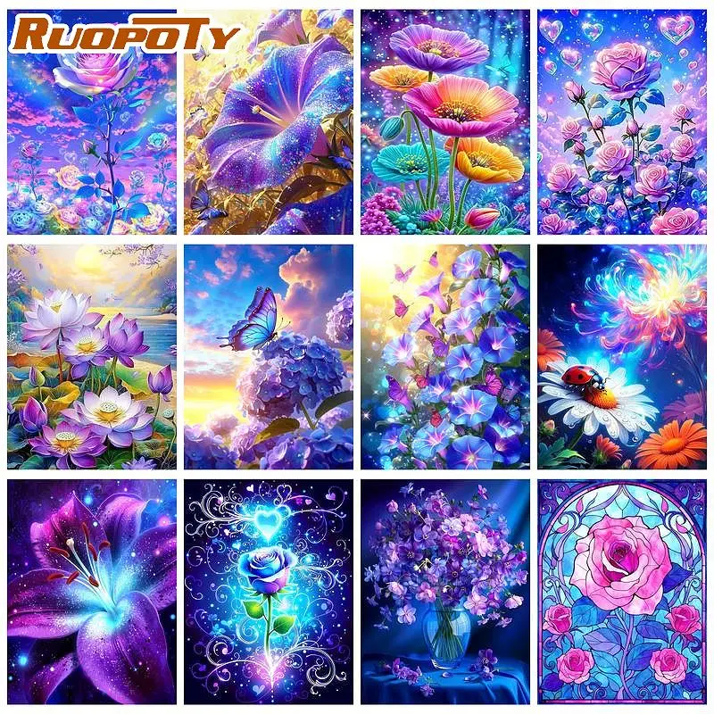 RUOPOTY Lotus Paint By Numbers With frame Decorative Paintings Flower for Adults Beginners Acrylic paints Art Supplies