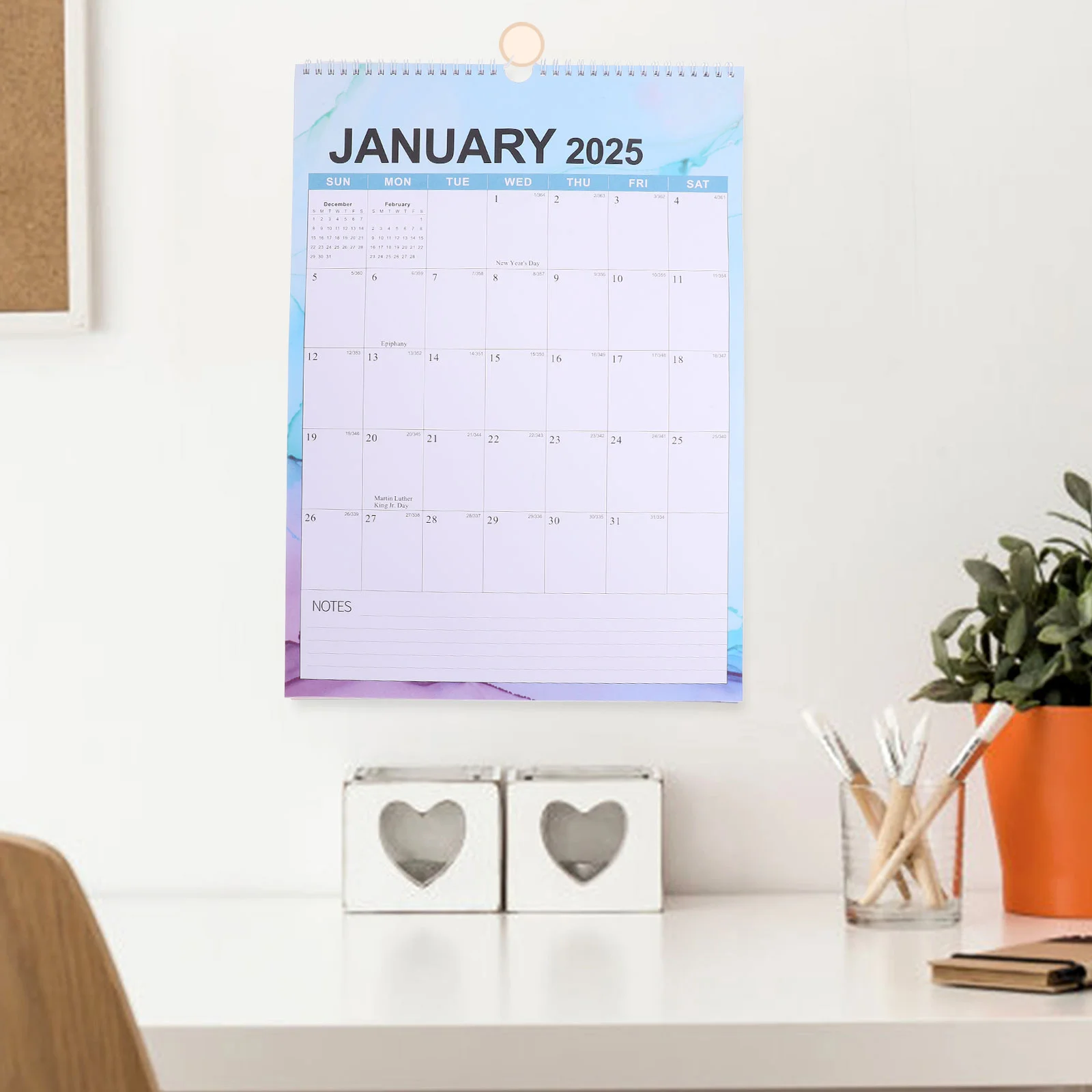 Calendario de pared inglés Estético Mensual Lindo 2024 Delicado para la oficina diaria Pequeño