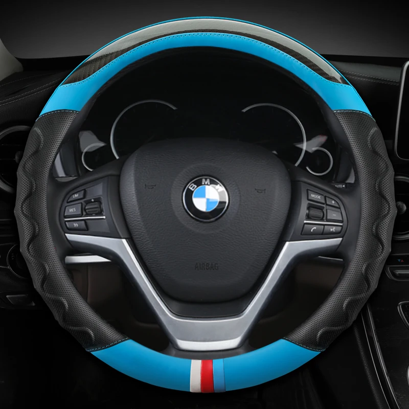 Car Steering Wheel Cover Carbon Fibre 38cm For BMW X1 X2 X3 X4 X5 X6 X7 E36 E39 E46 E53 E60 E63 E82 E87 E90 E91 Auto Accessories