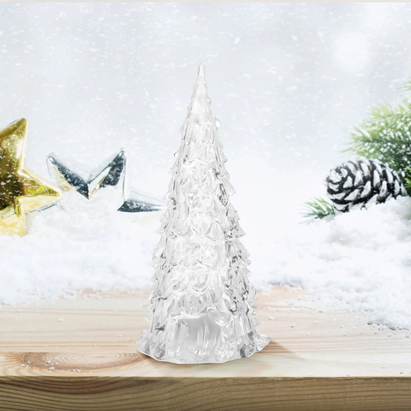 

Clear Acrylic Mini Christmas Tree 4pcs LED Glowing Lamp for Desktop Xmas Party Home Office Night Decor