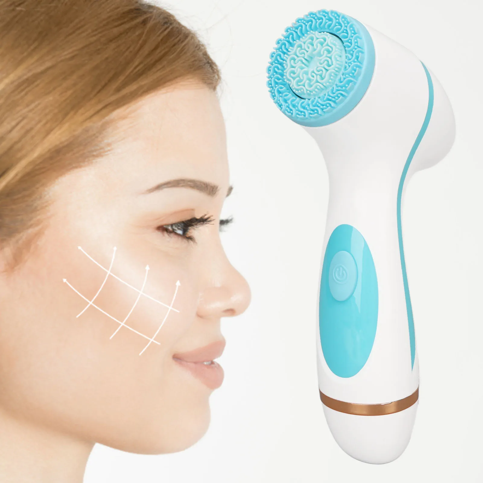 Facial Electric Cleaner Rechargeable Silicone Massage Cleansing Face Brush with Heads