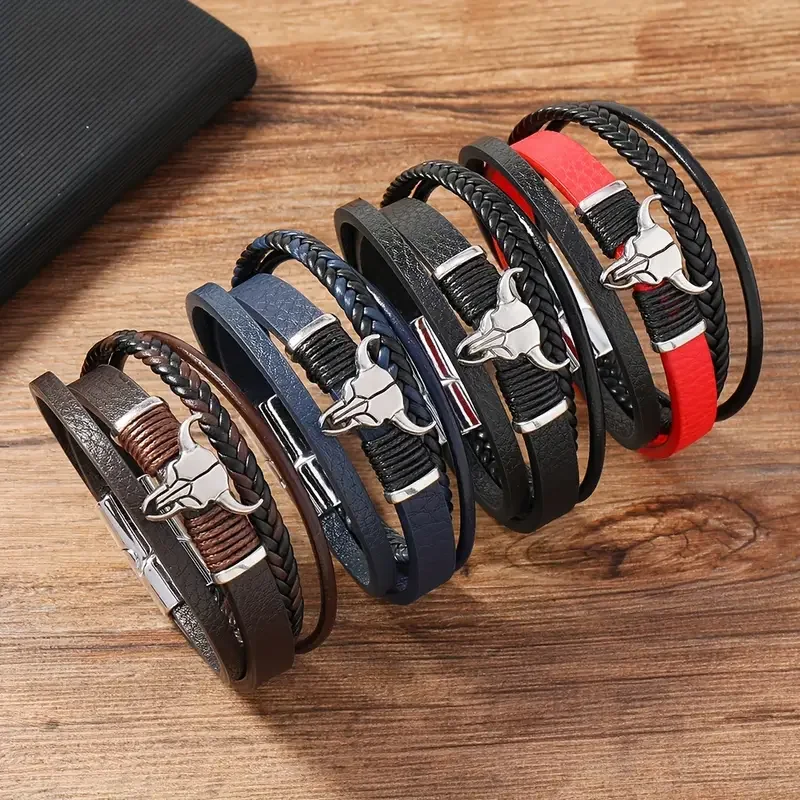 

1Pcs Western Cowboy Headdres Magnetic Bracelet Men Hand-woven Leather Wristband Bohemian Style Jewelry Personalized Gift for Men